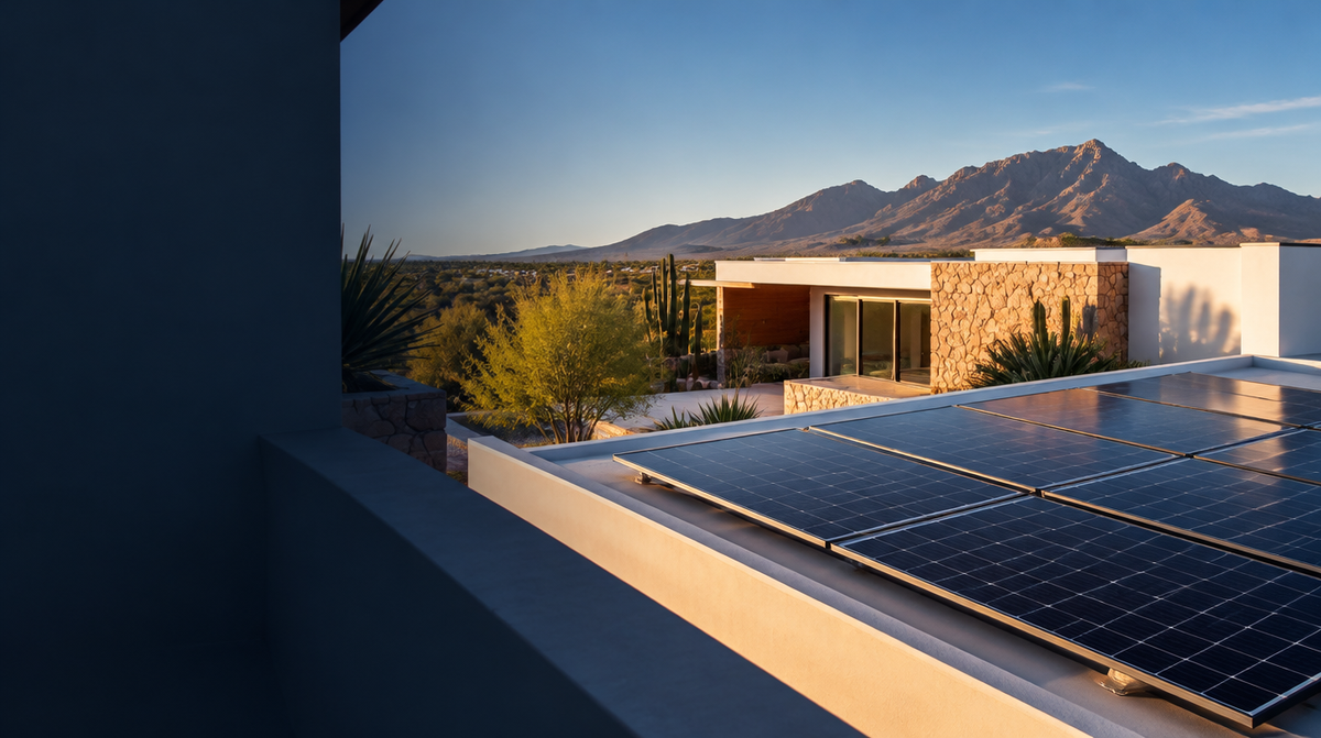 Escenario ilustrativo de vivienda con paneles solares
