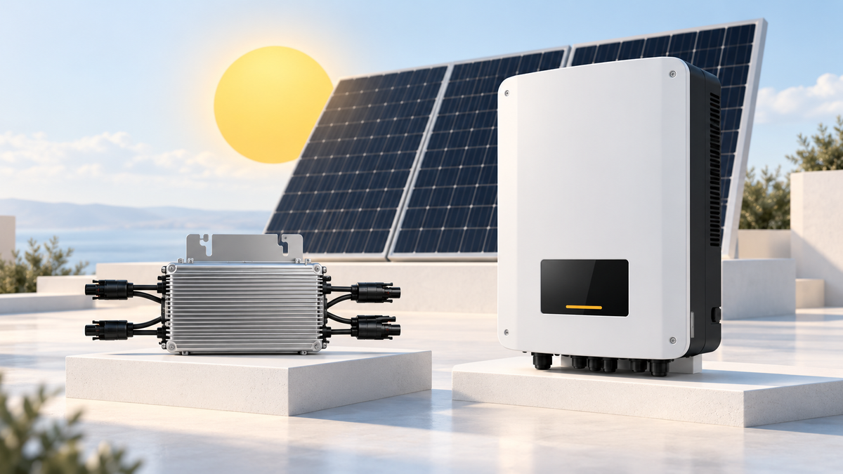 Microinversor o inversor — ilustración de equipos solares
