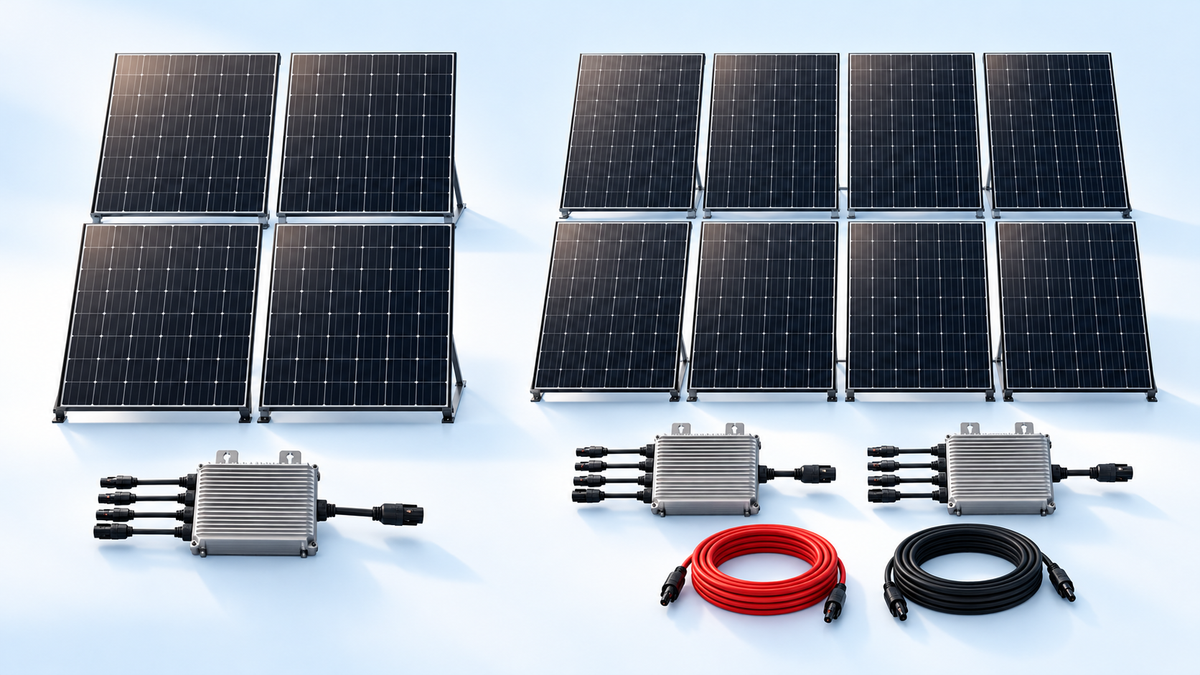 Kit solar de 4 o de 8 paneles — ilustración de equipos solares