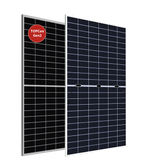 Vistas frontal y posterior de un panel Canadian Solar TOPBiHiKu7 CS7N-TB-AG TOPCon Gen2; imagen de referencia de la serie. Venta por unidad.