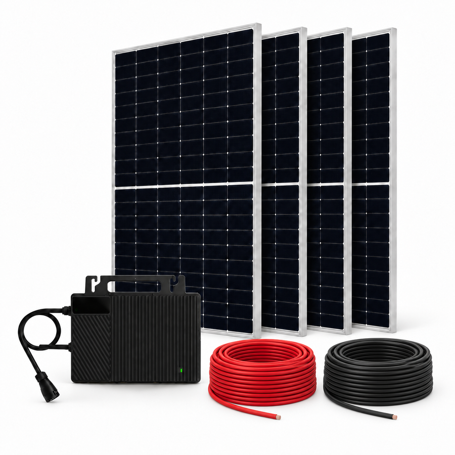 Kit de 4 paneles Canadian Solar 635 W, 1 microinversor Growatt 2500 W y cable fotovoltaico 12 AWG: 30 m rojo y 30 m negro. Sin conectores MC4 sueltos.