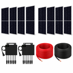 Kit de 8 paneles Canadian Solar 635 W, 2 microinversores Growatt 2500 W y cable fotovoltaico 12 AWG: 100 m rojo y 100 m negro. Sin conectores MC4 sueltos.