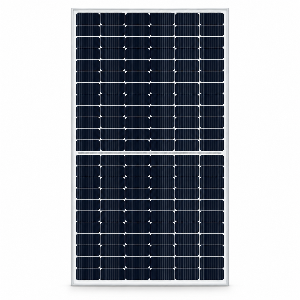 Panel solar LUXEN 555 W monocristalino monofacial — vista frontal con encuadre uniforme, imagen editada a partir de la referencia del producto